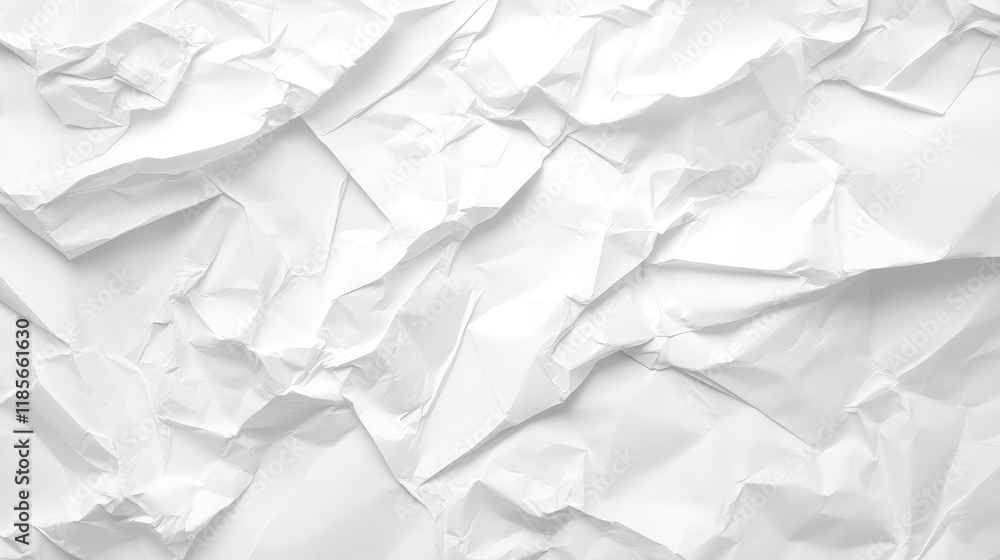 Poster crumpled white textured paper background for abstract design and creative projects
