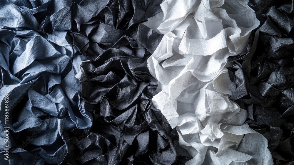 Poster textured layers of crumpled gray black and white paper creating an abstract background perfect for d