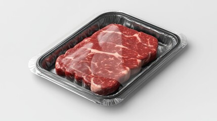 Single raw steak in plastic tray, ready for cooking.