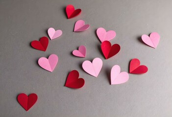 Fototapeta premium Scattered Paper Hearts: A Romantic Minimalist Composition
