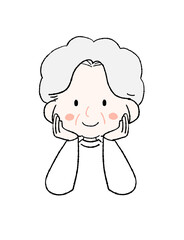 ほっぺたに手をあてて微笑むおばあちゃんのイラスト