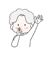 おーいと呼びかけるおばあちゃんのイラスト