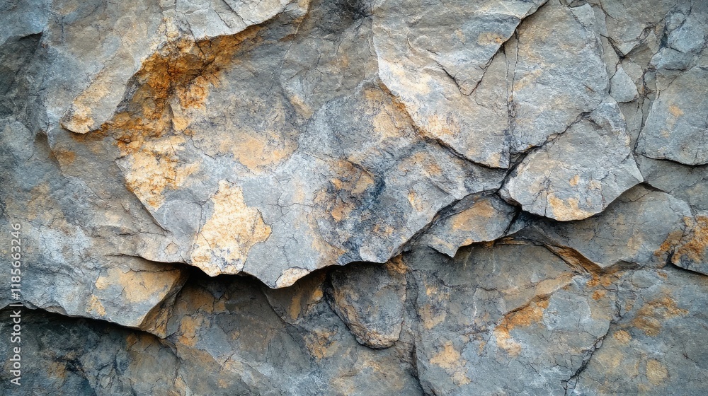 Poster crumpled stone texture background featuring layered gray and gold hues ideal for abstract designs an