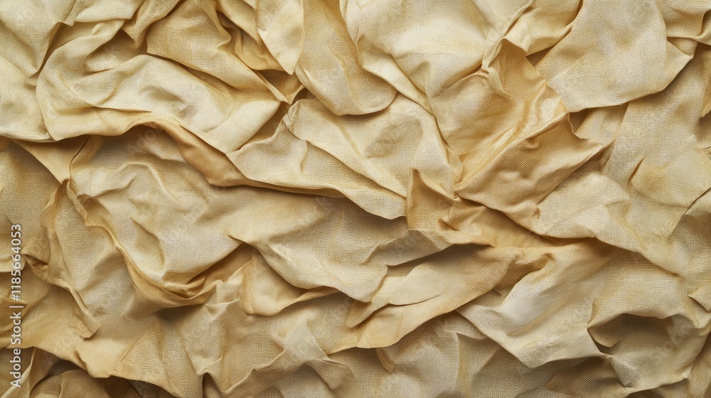 Poster crumpled beige fabric texture showcasing a disordered textile background perfect for design and arti