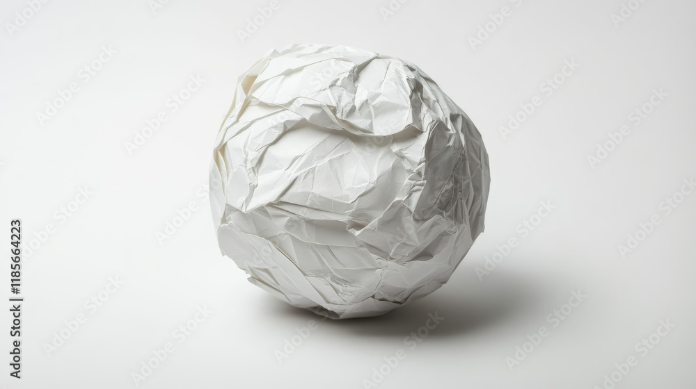Poster crumpled white paper ball on a clean background showcasing texture and minimalism for design and con