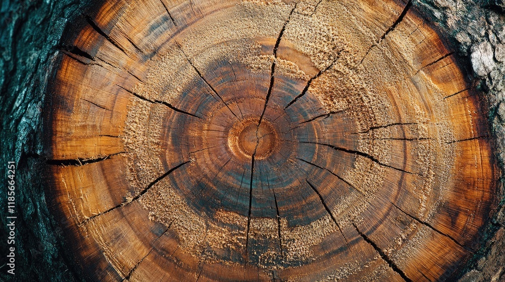 Poster tree trunk cross section close up showcasing intricate wooden texture and natural grain patterns hig