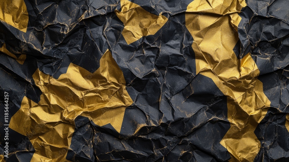 Poster crumpled textured paper in dark gold yellow and black hues creating a visually striking pattern for 