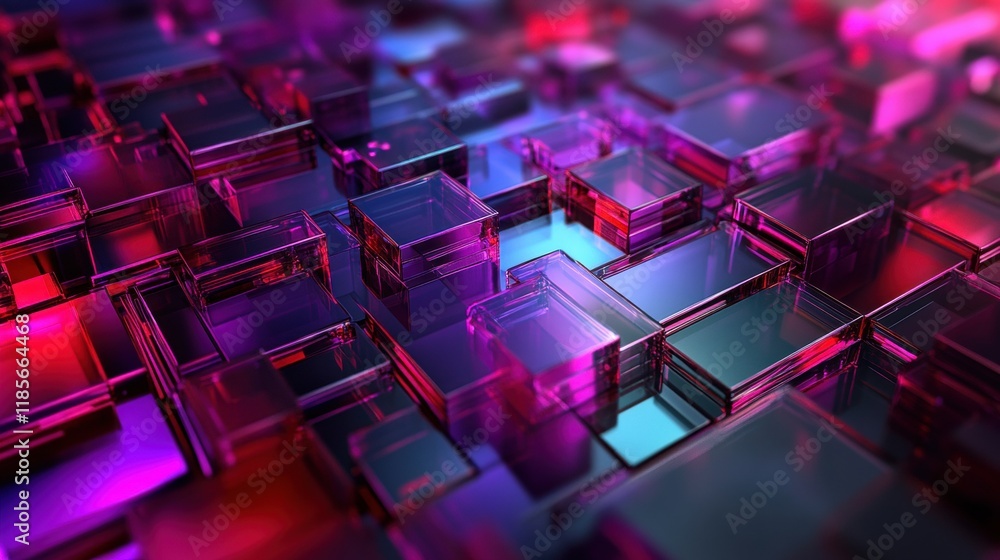 Poster dynamic abstract digital art of colorful 3d cubes virtual environment technology concept high angle 