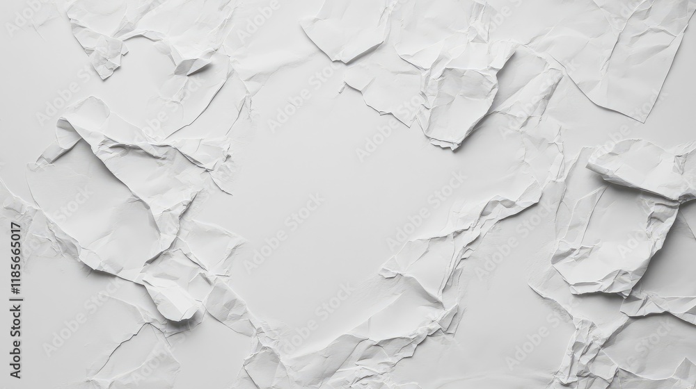 Poster crumpled white paper background for text overlay and creative design spaces