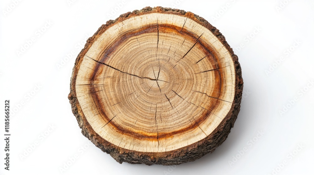 Poster cross section of a tree trunk displaying growth rings and organic texture on a white background for 