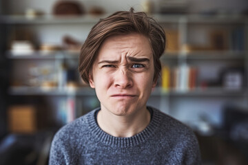 Fototapeta premium Person with one eyebrow raised in a skeptical expression