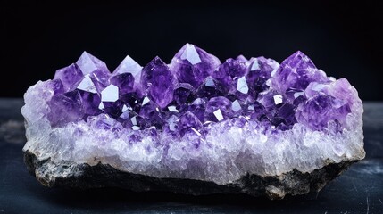 Fototapeta premium Stunning Amethyst Geode Cluster Displayed Against Dark Background for Natural Beauty Aesthetic