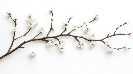 Fototapeta premium Blossoming branch decoration with delicate white flowers on a clean white background for modern design elements