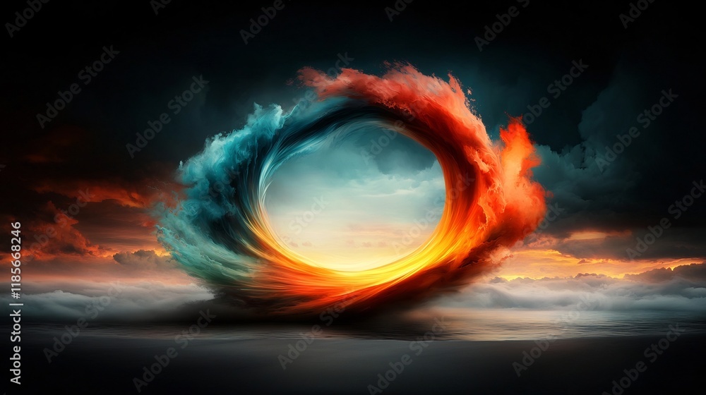 Poster captivating abstract art showcasing a vibrant undulating iridescent shape flowing and pulsating with