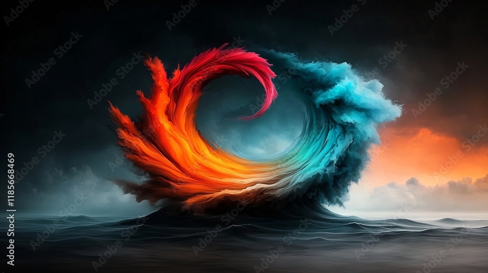 Poster Captivating abstract art showcasing a vibrant undulating iridescent shape flowing and pulsating with an otherworldly energy rendered with a striking high contrast technique