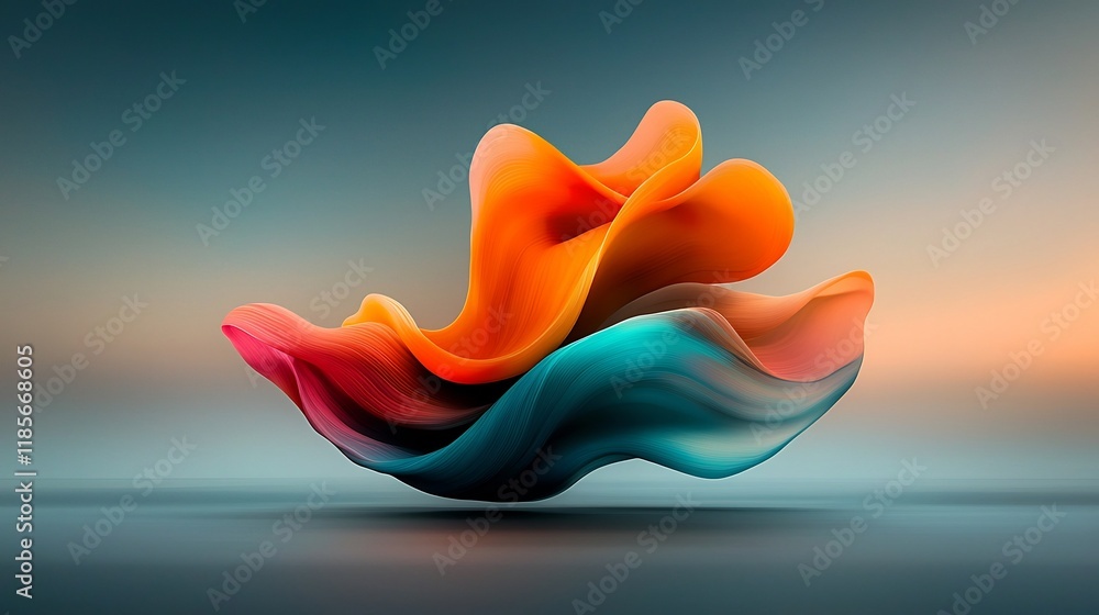 Poster captivating abstract art showcasing a vibrant undulating iridescent shape flowing and pulsating with