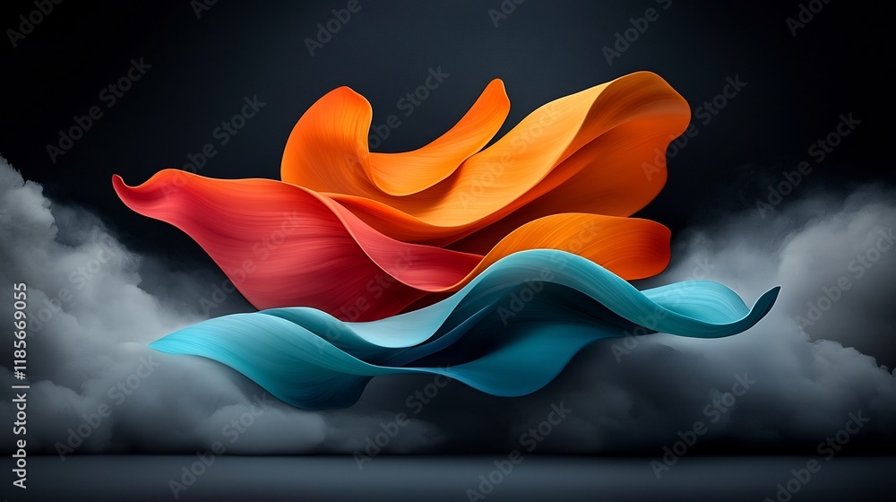Poster captivating iridescent abstraction showcasing a vibrant undulating shape that flows and pulsates wit