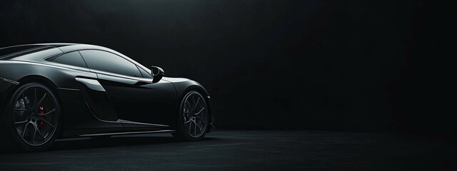 Black generic unbranded luxury sport car on a black background, banner