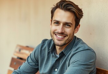 Fototapeta premium Portrait of a relaxed male hipster with a subtle smile