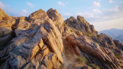 Gorgeous national park sunset. A delightful view with stones illuminated by evening light. Traveling concept.
