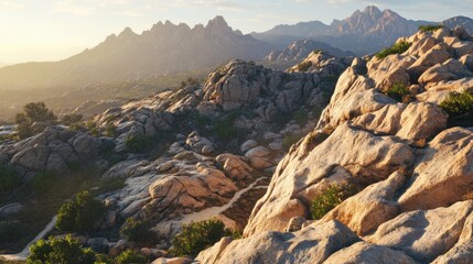 Obraz premium Gorgeous national park sunset. A delightful view with stones illuminated by evening light. Traveling concept. 
