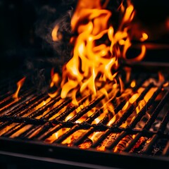 Photo of a Grill with Vibrant Flames During a Barbecue