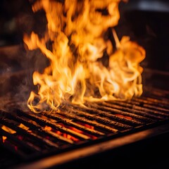 Photo of a Grill with Vibrant Flames During a Barbecue