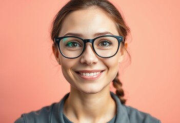 Fototapeta premium Smiling female portrait with glasses in a studio setting