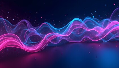 Abstract Waves of Neon Light on Dark Background