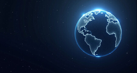 Fototapeta premium Glowing Digital Earth with North and South America in Space Against a Starry Background 