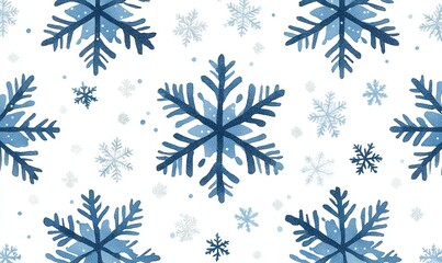A decorative pattern featuring various blue snowflakes on a white background, ideal for winter-themed designs.