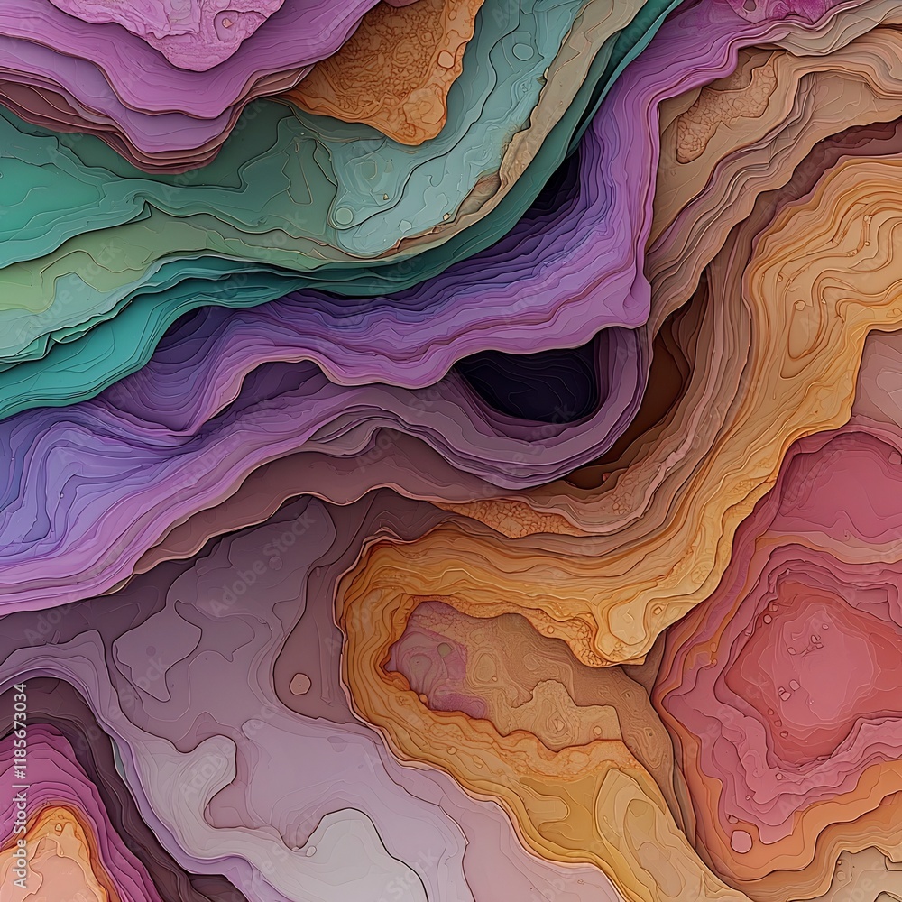 Poster intricate fluid rainfall pattern with topographic visualization and vibrant jewel toned palette a me