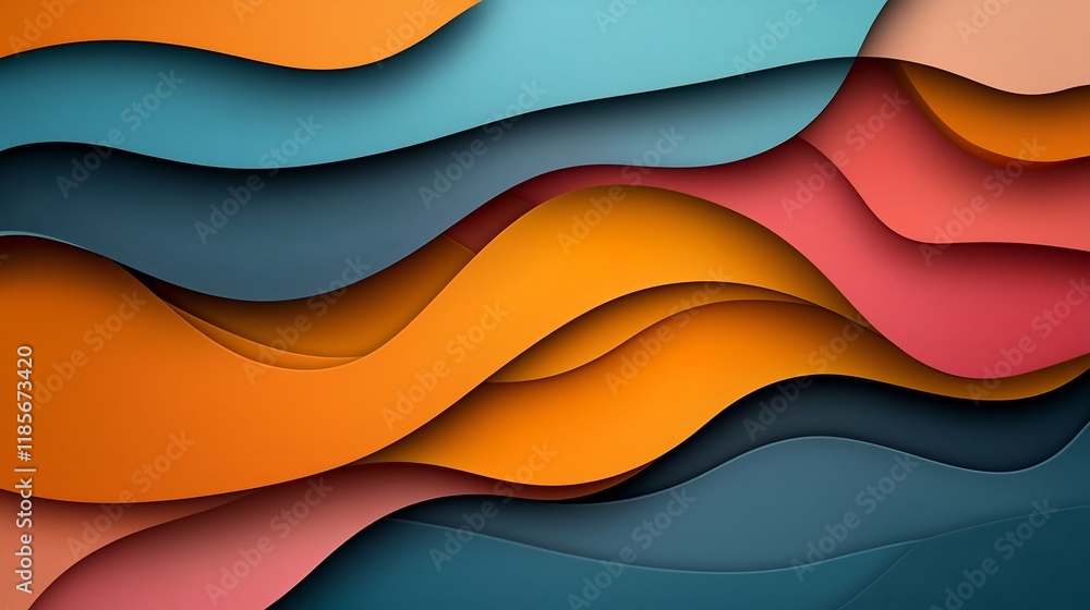 Poster mesmerizing wavy abstract design of iridescent shimmering shapes in a vibrant chromatic color palett