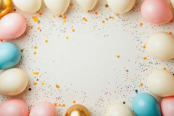 Festive birthday card design for ministry employees with balloons and confetti