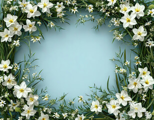Fototapeta premium flowers daffodils on blue background. spring card.