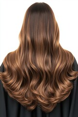 Fototapeta premium Beautiful long brown hair styled elegantly, showcasing a woman's flowing locks with healthy shine from the back, capturing the essence of grace and sophistication