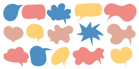 Set of speech bubbles, vector flat style, hand drawn, muted colors, icons
