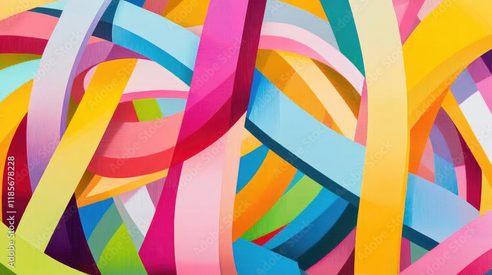 Poster a vibrant abstract composition featuring colorful, intertwining lines creating a dynamic and energet
