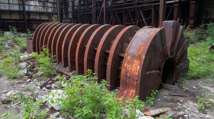 Obraz premium Historical industrial decay captured in an abandoned turbine