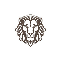 Simple Creative Minimalist Lion Head with Gear icon Logo Design