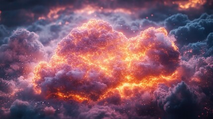 Fototapeta premium A vibrant, glowing cloud formation amidst a colorful sky, evoking a sense of wonder and imagination.