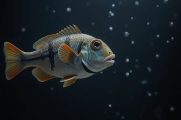 Fototapeta premium A speckled fish swims in dark water