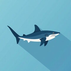 Obraz premium A stylized blue shark swims in the ocean