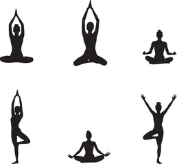 Set of Yoga Silhouette Design icon vector illustration isolated on white background