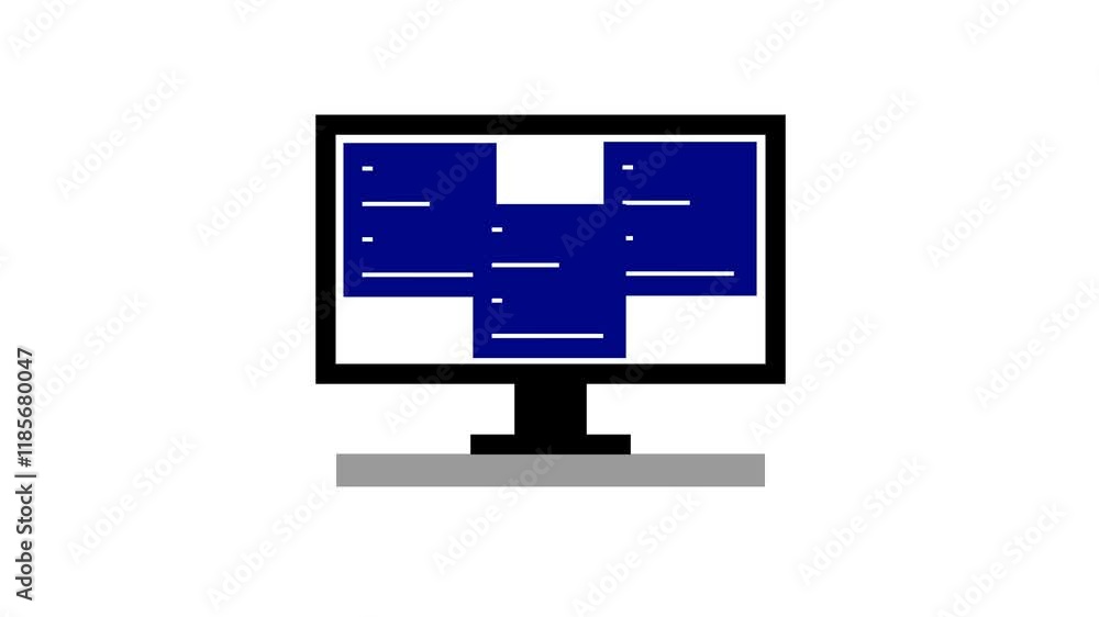 Poster data icon computer monitor with blue files hovering nearby,digital organization or technology concep
