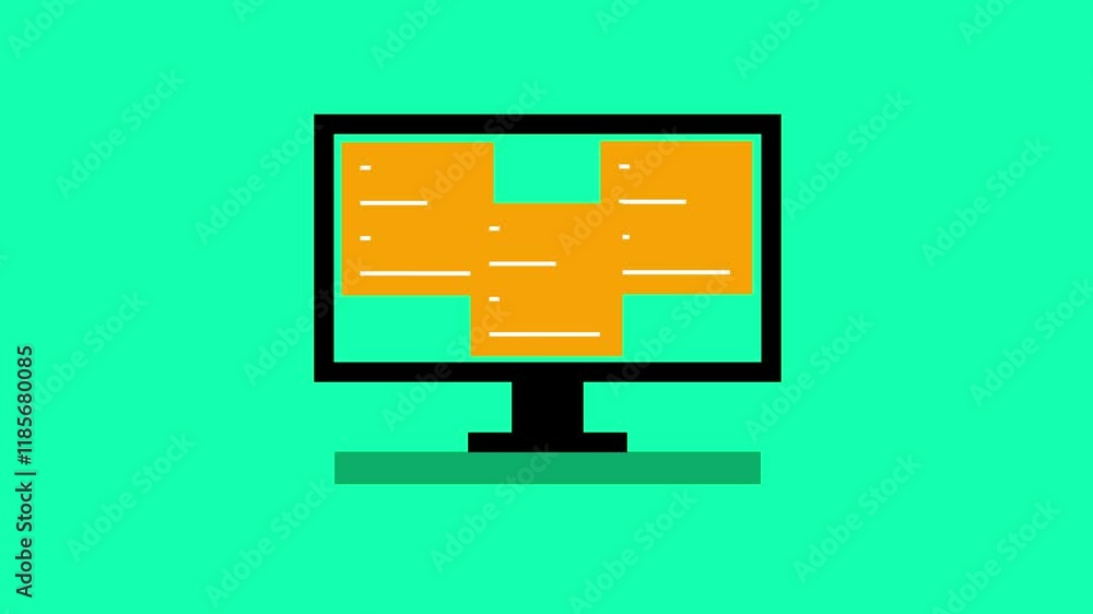 Poster data icon computer monitor with blue files hovering nearby,digital organization or technology concepts, perfect for web design or tech blogs.
