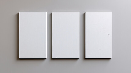 three canvases of vertical black frame, grey solid background