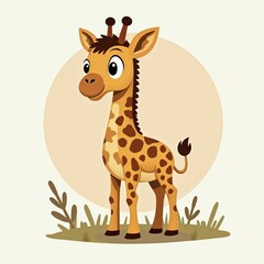 Adorable Baby Giraffe Stands in Grassy Savanna