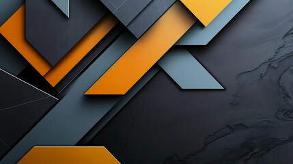 Bold geometric shapes on a dark grey background, with a mockup on the side. full ultra hd, high resolution