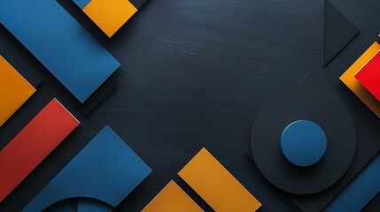 Bold geometric shapes on a dark grey background, with a mockup on the side. full ultra hd, high resolution